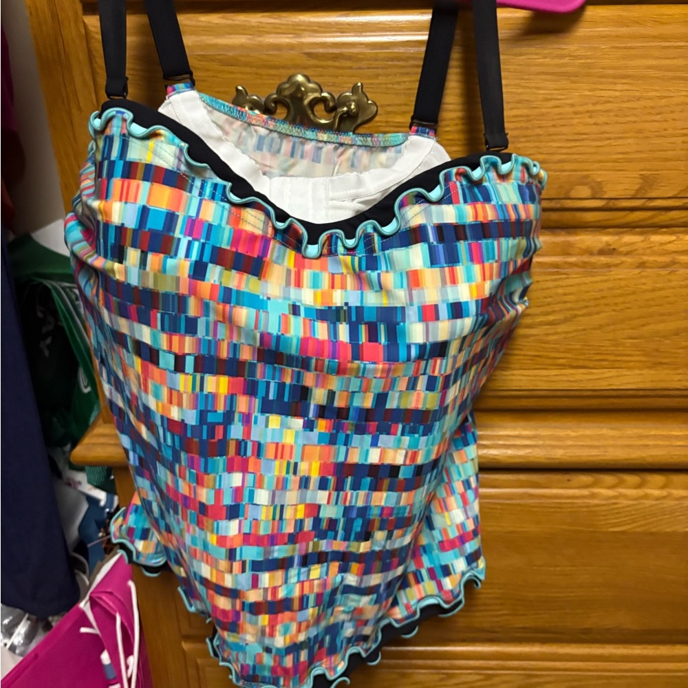 Colorful Geometric Tankini top with built in bra